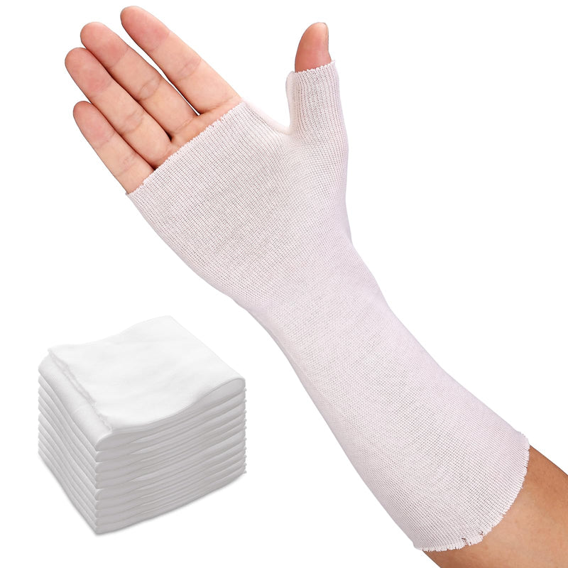 Velpeau Hand Socks for Splint (Pack of 10), Breathable, Thin Stockinette Tubing for Arm, Wrist Brace with Thumb Spica Liner, Cotton Gauze Sleeve, Under Cast Wrap, Arm Cover for Men and Women (White, Light Version, M) Medium (Pack of 10) White