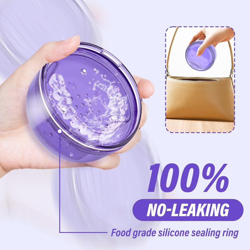[Australia] - Denture Case, Denture Bath Box with Strainer Basket, 2 in 1 Retainer Case, No-Leak Denture Bath Box Cup, Complete Clean Care for Dentures, Clear Braces, Mouth Guard, Night Guard & Retainers-2pack Blue-Purple 