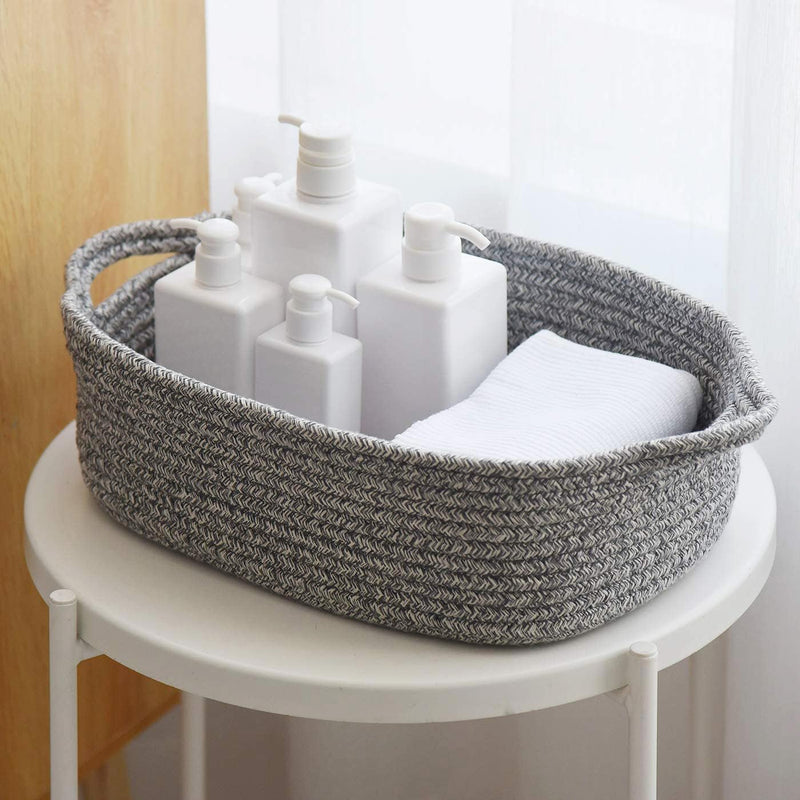 [Australia] - Woven Cotton Rope Storage Basket, Cube Changing Table Organizer for Closet Towels, Baby Nursery Bin, Small Dog Cat Toy Box, Gift Baskets empty (14.5"x 11"x 5") grey 
