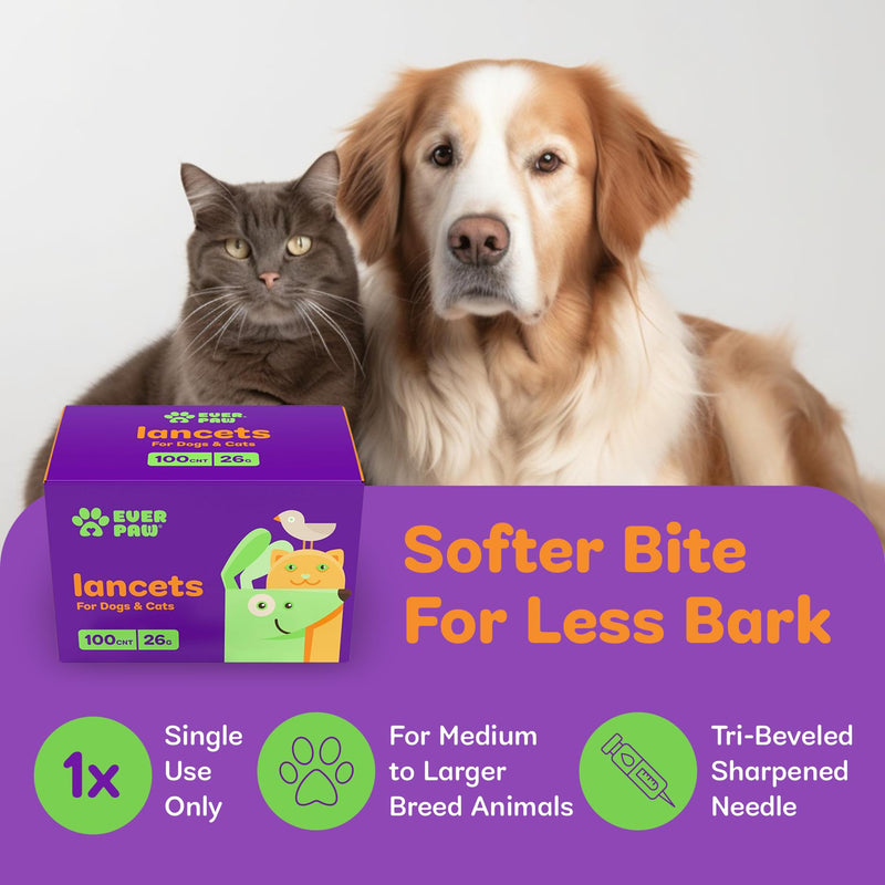 [Australia] - Pet Lancets for Diabetes Testing, Glucose Monitoring for Dog & Cat, Extended Needle Glucose Monitor Lancets, Thick 26-Gauge for Medium to Larger Breed Animals, 100 Count 26 Gauge 