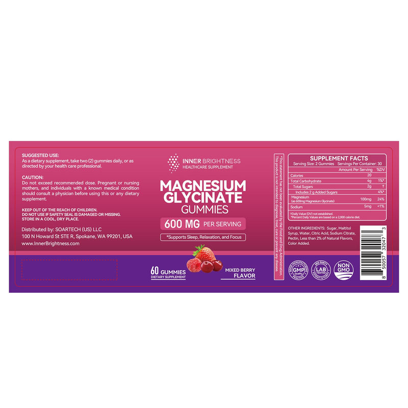 [Australia] - Magnesium Glycinate Gummies 600mg, Non-GMO, Gluten-Free, Magnesium Gummies for Adults & Kids, Sleep, Relaxation & Focus, Mixed Berry Flavor, 60 Count 60 Count (Pack of 1) 