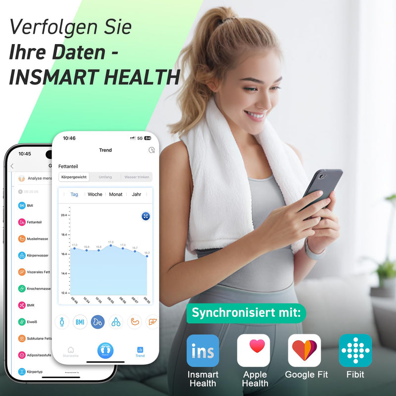 [Australia] - INSMART digital personal scales, people scales with Bluetooth, body fat scales for BMI, weight, body fat, pulse rate, muscle mass, water, protein, skeletal muscle, bone weight, BMR, etc. Black 