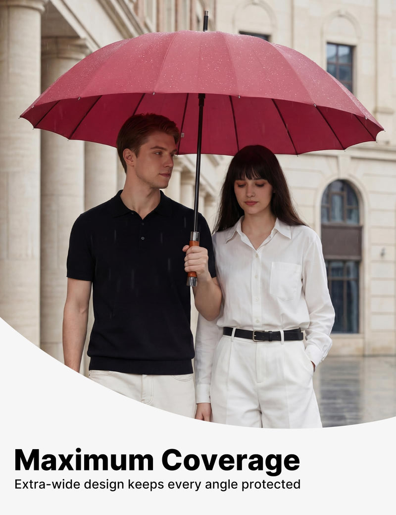 G4Free 54 Inch Large Windproof Umbrella Auto Open Classic Wooden J Handle 54 Inch Strong Windproof Large Umbrella Auto Open Wooden Handle