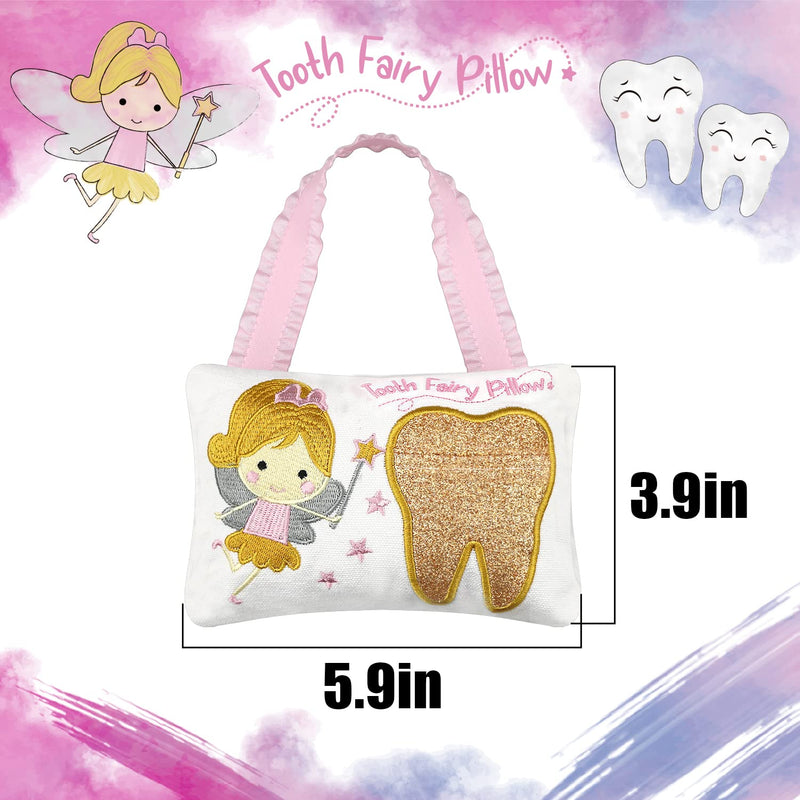 [Australia] - Tooth Fairy Pillow Embroidery Cartoon Fairy Gold Tooth Pocket with Gift Box Tooth Fairy Souvenir Children Gift for Girl Boy (Gold) 