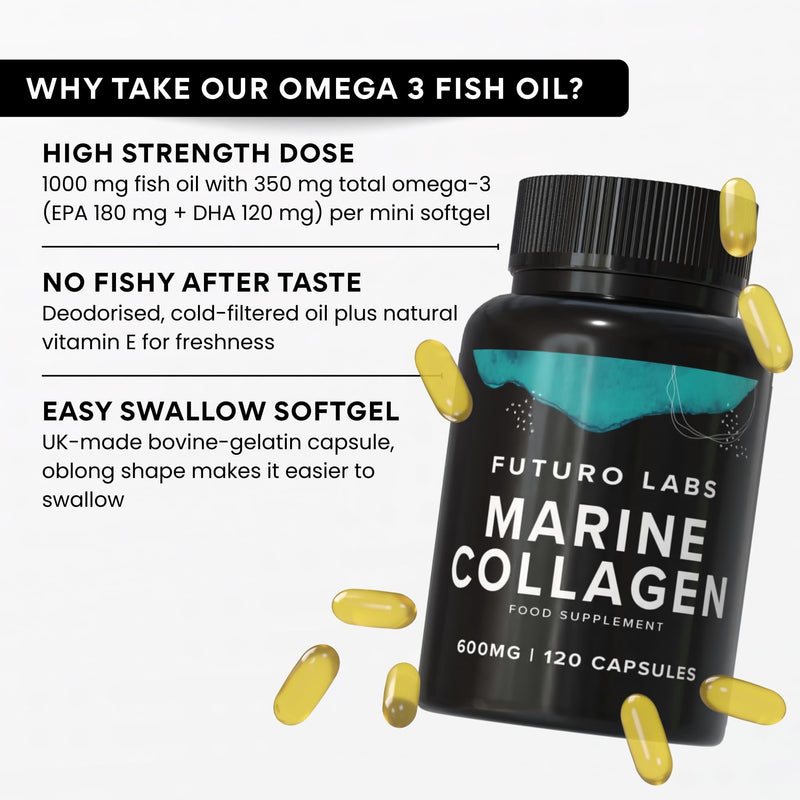 Omega 3 Capsules High Strength with EPA & DHA, (Fish Oil 1,000mg, EPA 180mg, DHA 120mg) Joint Care Supplements, Essential Fatty Acids & Oils Nutritional Supplements (90 Day Supply) UK Made