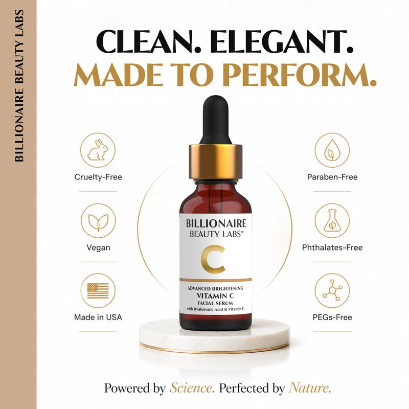 Billionaire Beauty Labs Vitamin C Serum for Face - Anti Aging Brightening Serum with Hyaluronic Acid & Vitamin E - Hydrating Facial Serum for Radiance, Fine Lines & Wrinkles - Made in USA 2 fl oz 2 Fl Oz (Pack of 1)