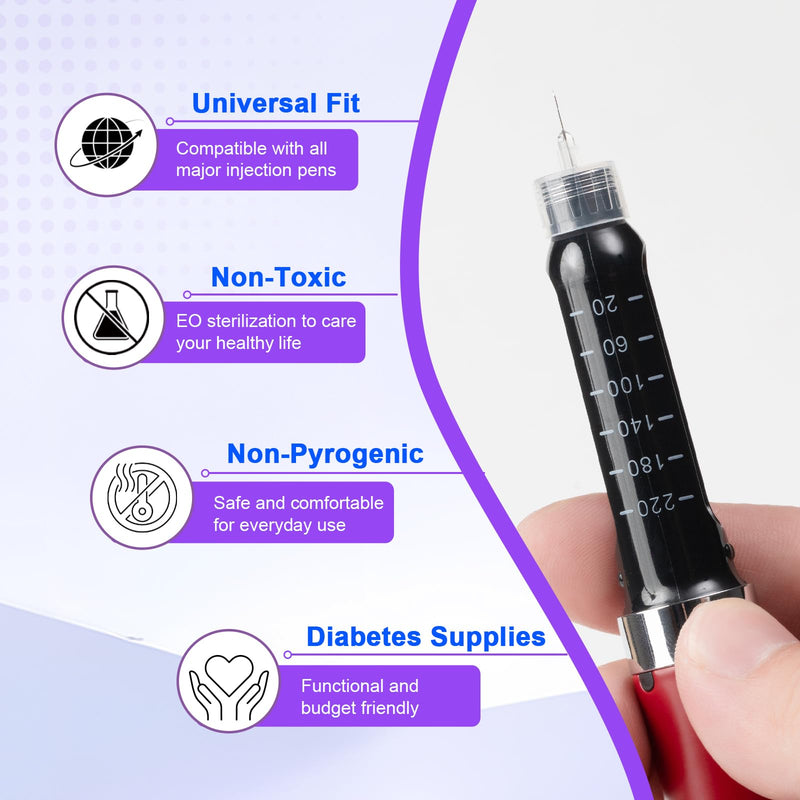 [Australia] - Pro Comfort Insulin Pen Needles 33G 6mm (1/4"), Diabetic Needles for Insulin Injections, 100 Ct, Universal Fit, Compatible with Most Pen Injector Device, Super Thin for Diabetes Comfortable Injection 