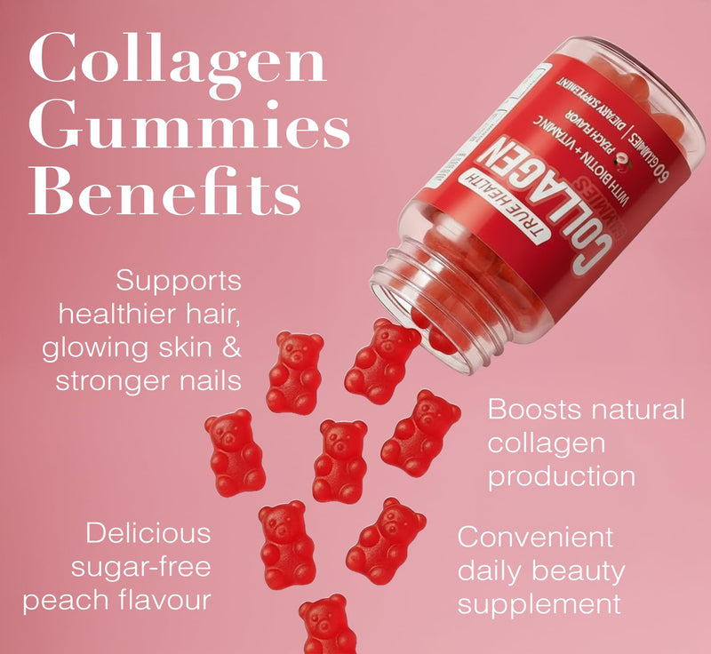 Collagen Gummies with Vitamin C and Biotin – Peach Flavored, Without Sugar or Gluten, Collagen Gummies for Women and Men – Multivitamins Supports Hair, Skin & Nails, 60 Units per Bottle 60 Gummies