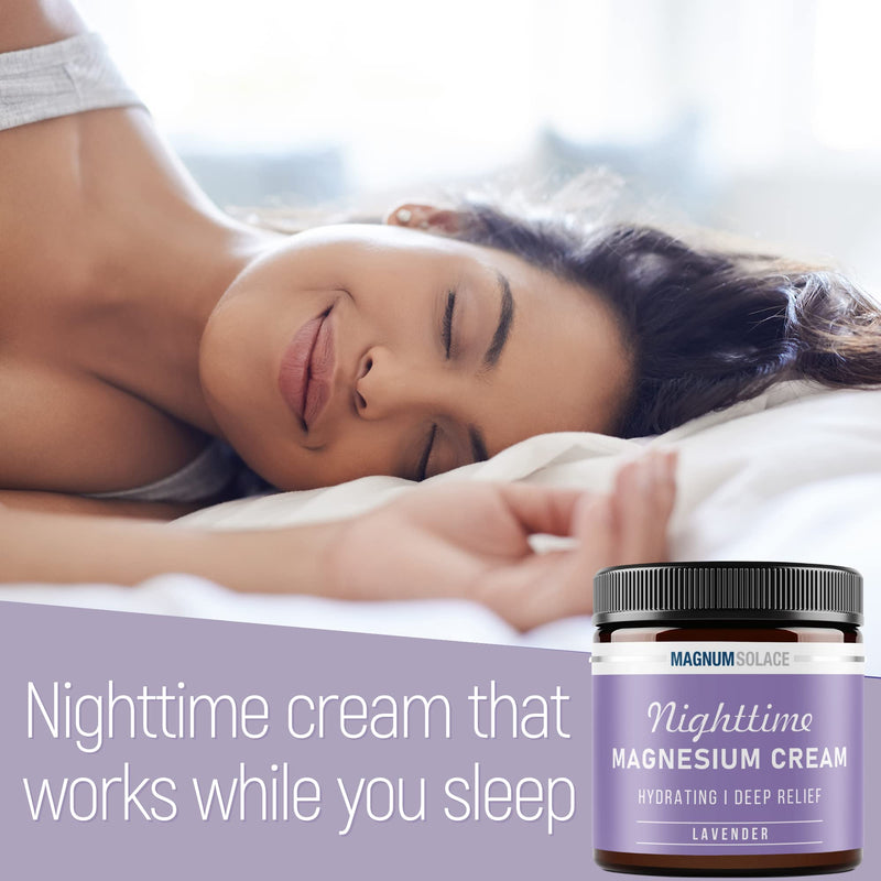 Magnum Solace Magnesium Lotion – Nighttime Magnesium Cream – Apply to Legs, Arms or Chest - Topical Magnesium Chloride – USA Made and Safe for Kids (Lavender)