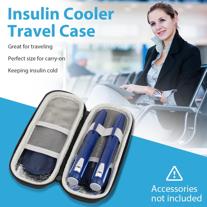 [Australia] - ACWOO insulin cooler bag, insulin pen cooler bag with 2 ice packs, TSA diabetic bag for insulin pen, diabetic accessories, epipen, syringes, insulin, travel diabetic bag, black black hard capsule 