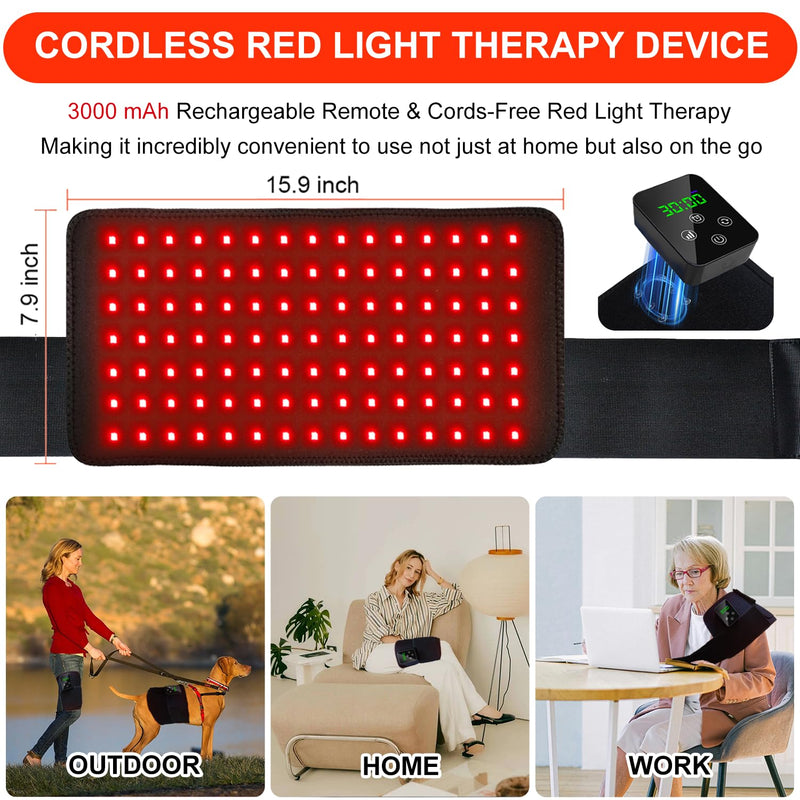 [Australia] - Red Light Therapy, Cordless Infrared Therapy Pad for Back Knee Leg Pain Relief, Portable 660nm 850nm Wireless Red Infrared Light Therapy Wrap Belt with Rechargeable Controller Gift for Women Men 