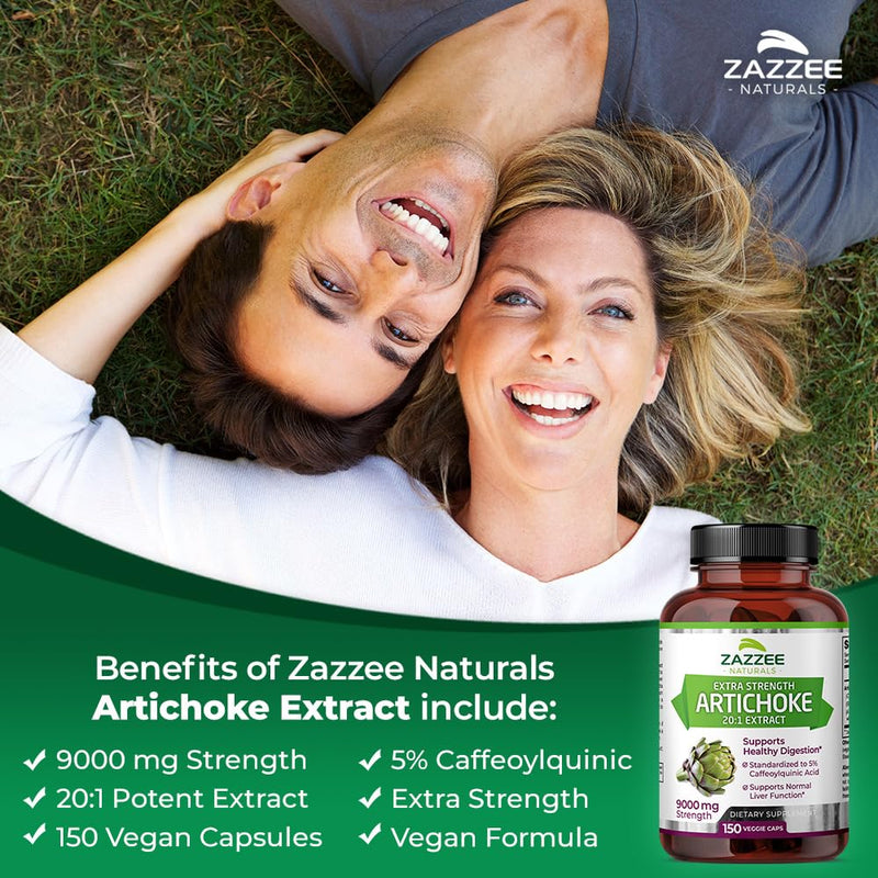 [Australia] - Zazzee Extra Strength Artichoke 20:1 Extract, 9000 mg Strength, 5% Caffeoylquinic Acid, 150 Vegan Capsules, 5 Month Supply, Concentrated and Standardized 20X Extract, Non-GMO and All-Natural 