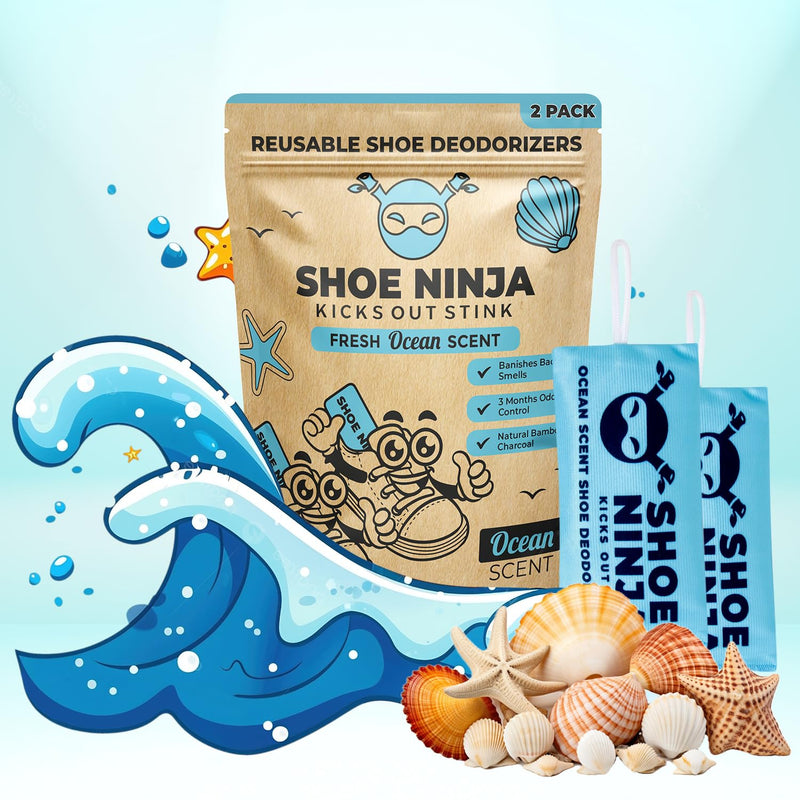 [Australia] - Shoe Ninja Shoe Deodorizer - Shoe Odor Elimination with Activated Charcoal, Versatile and Reusable Shoe Smell Remover, Boxing Glove Deodorizer, and Shoe Freshener, Great for Sports - 1 Pack Count of 2 Ocean 1 Count (Pack of 2) 