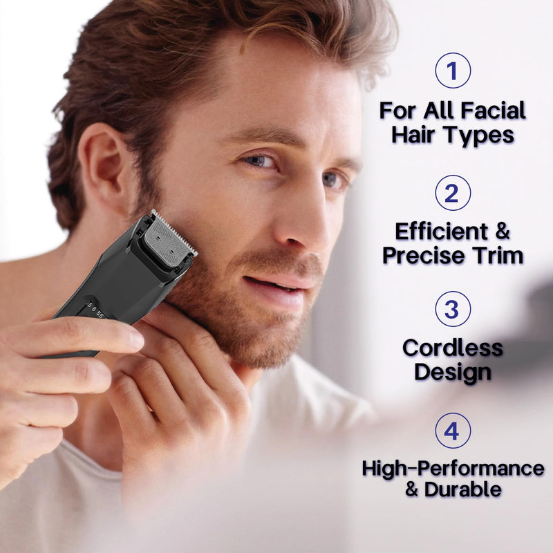 [Australia] - Men's Beard Trimmer, 20 Length Adjustable, IPX7 Waterproof Cordless Hair Clipper, Stainless Steel T-Blade for Precision Facial Hair Trimming for Men, LED Display(Black) Black 