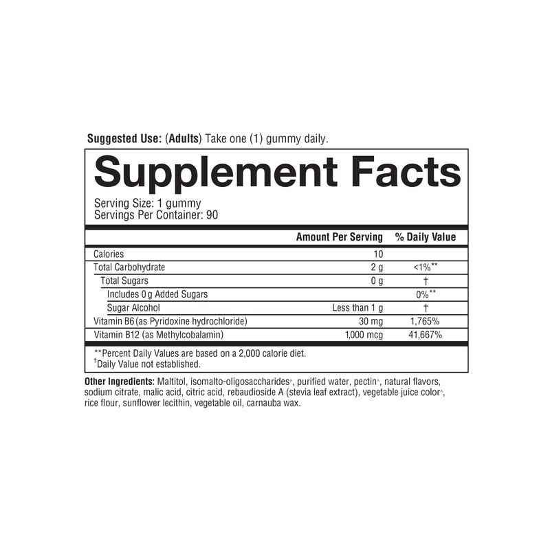 Youtheory B12B6 Zero Sugar Gummy, Raspberry Flavor, 90 Vegetarian Gummies | Vitamin B12 and B6 for Brain and Immunity Support*, Supports Energy and Metabolism*, Vegan, Dairy, Soy, and Gluten-Free 90 Count (Pack of 1)