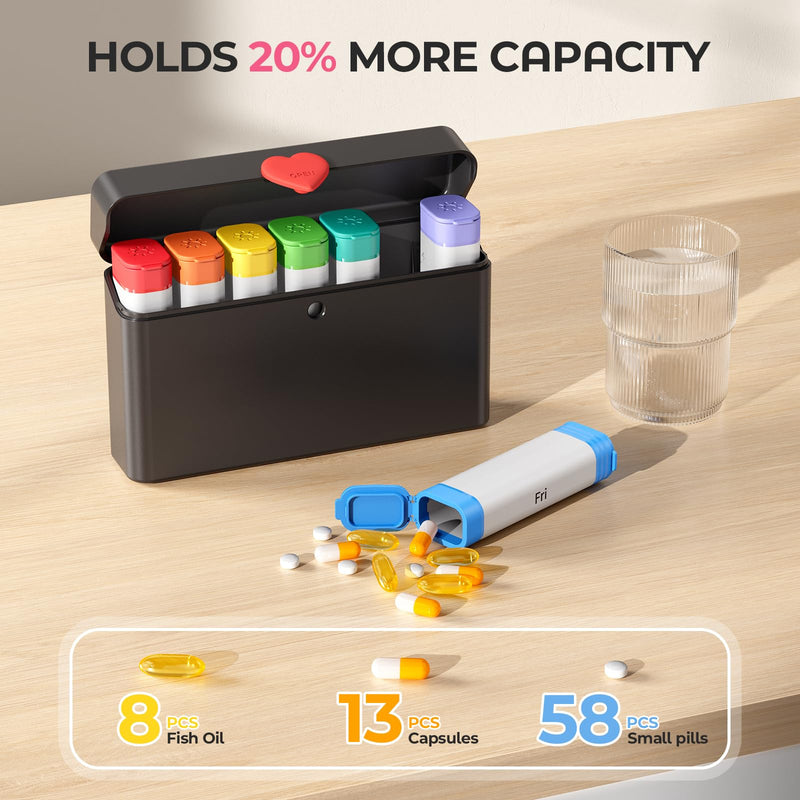 Odaro Weekly Pill Organizer 2 Times a Day, Large Pill Box 7 Day, Daily Twice Am Pm Medicine Organizer, Travel Contaniner for Medicine, Vitamin and Supplement, Black