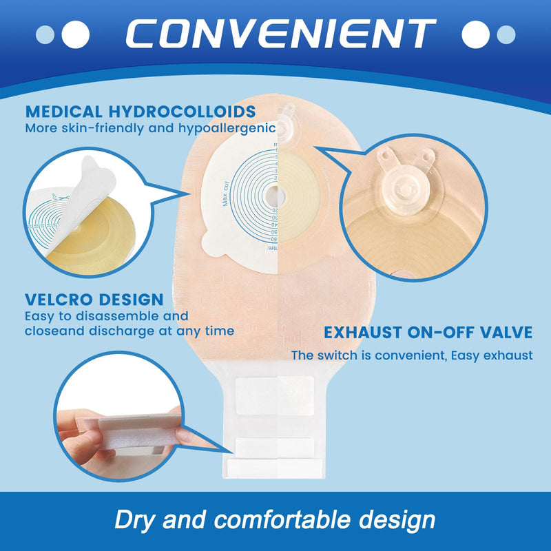 [Australia] - Colostomy Bags 20 Pack, Ostomy Bags,One-Piece Drainable Pouches with Closure for Colonoscopy Ileostomy Stoma Care, Cut-to-Fit, Max 65mm 