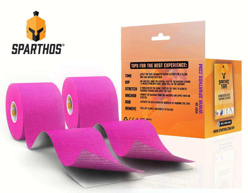 Sparthos Tape Kinesiology Tape (Pack of 2) - Incredible Support for Athletic Sports and Recovery - Free Kinesio Taping Guide! - Wrap Neck Body Pain Skin Strips Rock Medical - Uncut (2X Wild Pink)