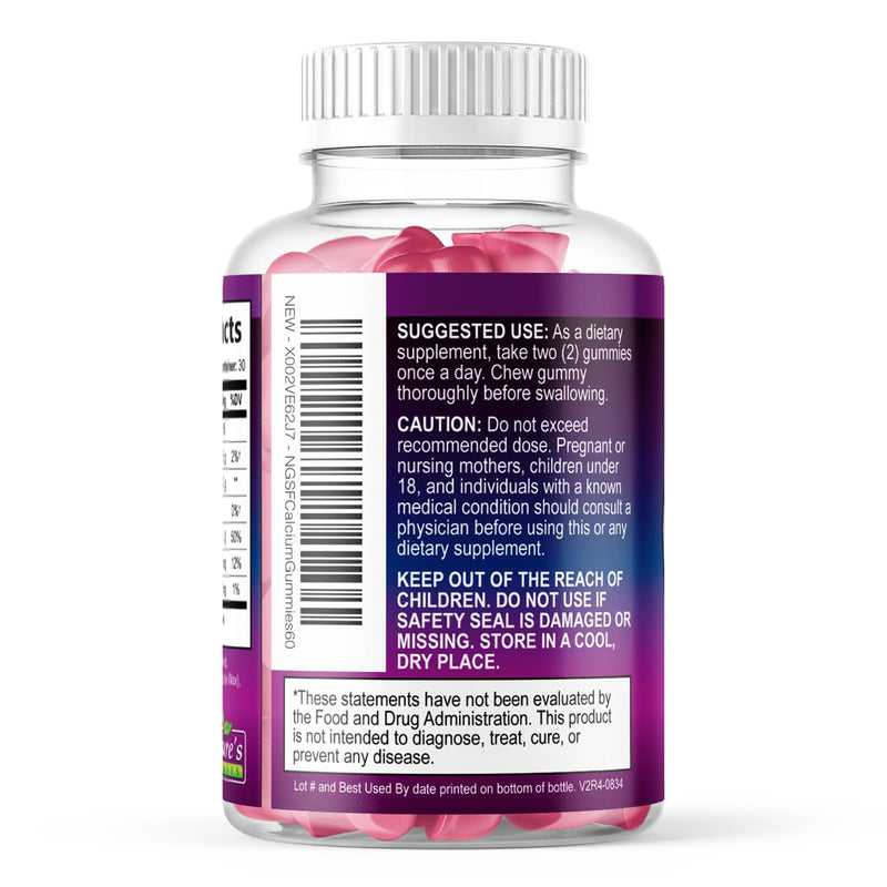 Calcium Supplement Gummies - Sugar Free Calcium Gummy with Vitamin D3 for Best Absorption - Supports Immune Health, Bones & Teeth - Nature's Calcium Chews for Women & Men - Berry Flavor - 60 Gummies 60 Count (Pack of 1)