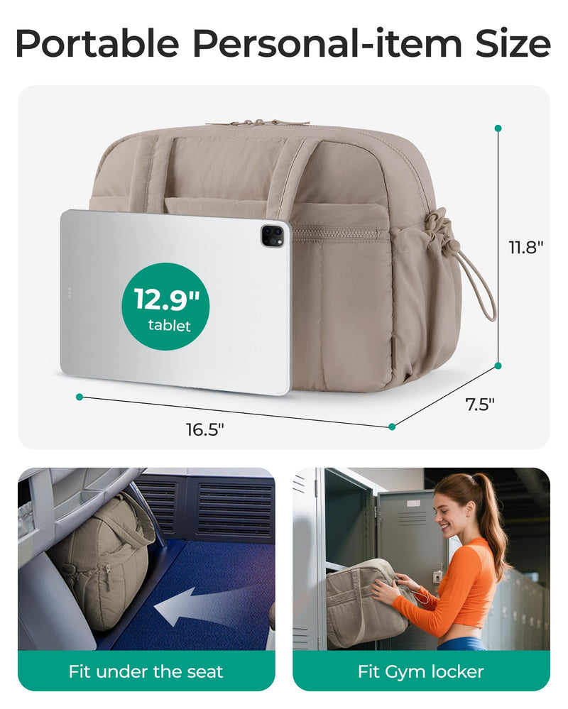 BAGSMART Duffle Bag for Travel, Gym Bag for Women, Weekender Carry on | PVC Wet Pocket, Airline Approved Personal Carry-on Size, Fits Under-seat, One Bag for Gym, Travel, Hospital, Overnight Camel Medium