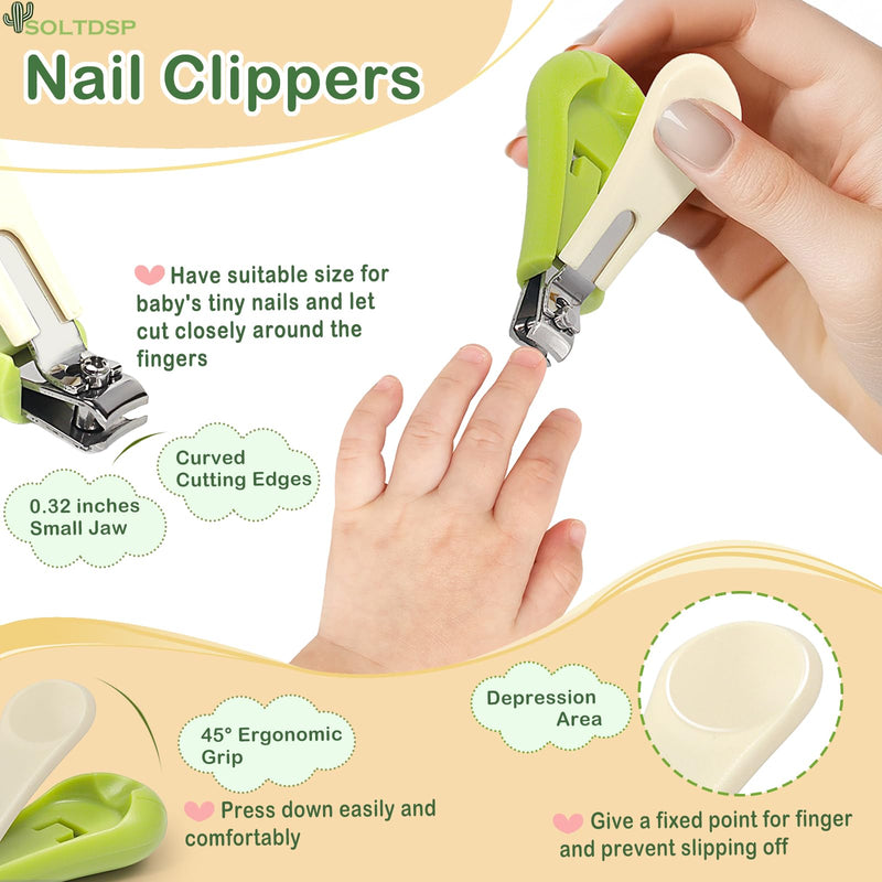 [Australia] - 5-in-1 Baby Nail Kit with Storage Case, Cactus Theme Design Including Baby Nail Clippers, Nail Scissors, Nail File, Tweezers & Nose Picker, Newborn Essentials Must Haves for Baby Shower(Green) Green 