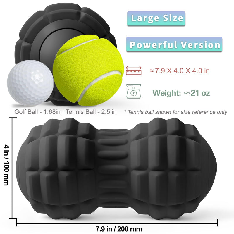 Vibrating Peanut Massage Ball for Plantar Fasciitis, 4-Speed Portable Massage Roller for Foot, Neck, Back, and Body - Deep Tissue Myofascial Release Mobility Ball Muscle Relaxer (Black) Black