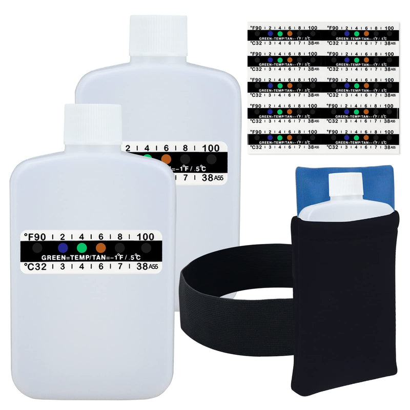 14 Pcs Urine Test Complete Kit Includes 2 White Portable Empty Bottles, Thermal Preservation Gel Bag, 10 Adhesive Temperature Test Strips, Neoprene Bag and Hi-Stretch Hidden Leg Straps, Urine Bottle Insulation Bag