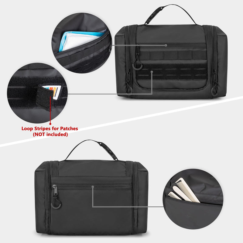 Hanging Toiletry Bag for Men, Tactical Dopp Kit Toiletry Travel Bag | Camping Shower Bag with Hanging Design, Multiple Storage Pockets, Dopp Kit Hygiene Organizer Bag for Outdoor Black