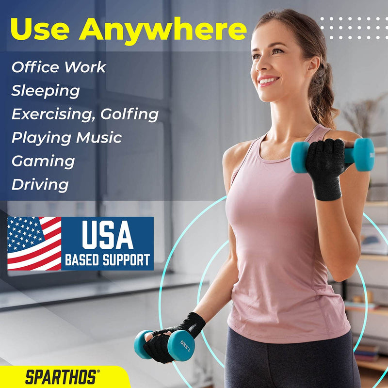 [Australia] - Sparthos Arthritis Hand Compression Gloves - Helps With Carpal Tunnel, Neuropathy & Artritis Pain - Support Your Hands While Typing - Fingerless Circulation Glove - Fits Men & Women (Black - Medium) Medium (1 Pair) Midnight Black 