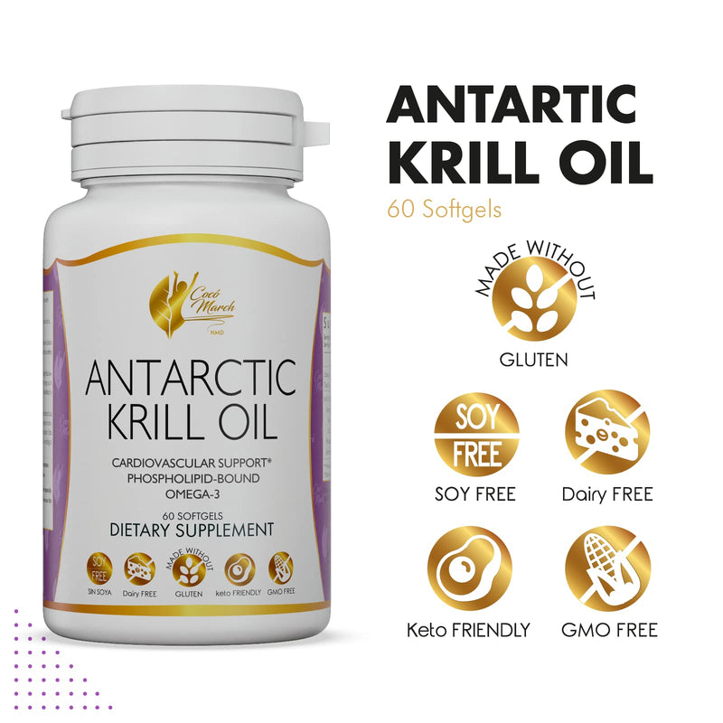 [Australia] - Coco March Pure Antarctic Krill Oil - 1000 mg Phospholipid Bound Marine Omega-3 EPA, DHA, Choline and Astaxanthin - Fast Absorption - Cardiovascular & Joint Support Krill Omega Oil 
