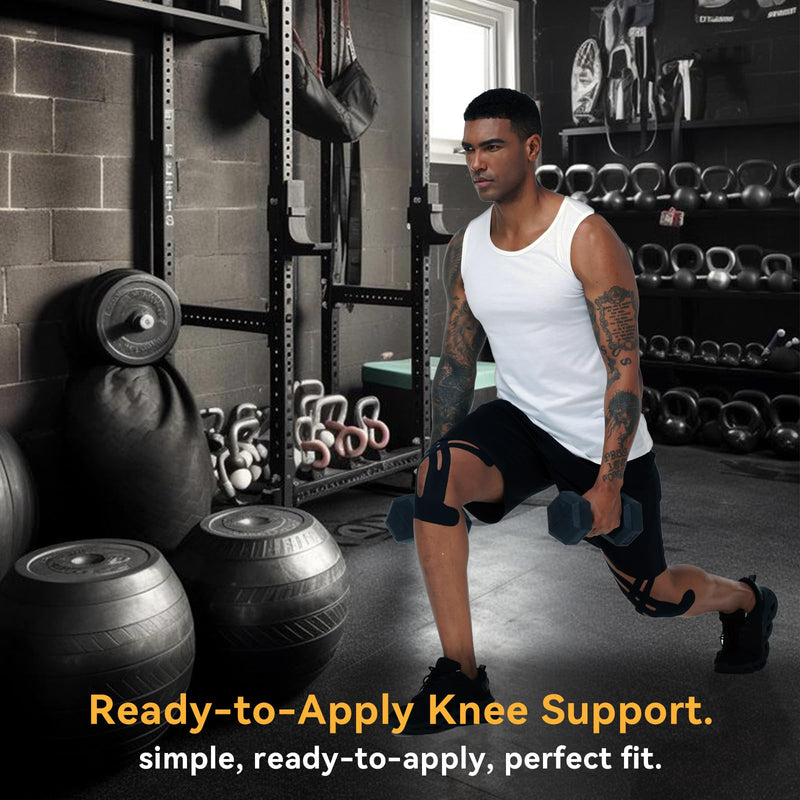 [Australia] - Precut Kinesiology Tape for Knees, 12 Pcs Kinesiology Tape for Knee Pain Relief Athletic Tape, Breathable & Latex-Free Waterproof Knee Tape Hypoallergenic Elastic Sports Tape, Black M Black 