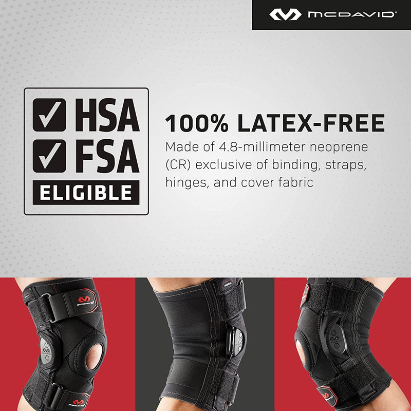 [Australia] - McDavid Hinged Knee Brace for Men and Women, Knee Brace with Side Stabilizers, Knee Compression Sleeves and Stability Straps for ACL, LCL, Arthritis, Tendonitis, MCL, Patella, Left and Right Large 