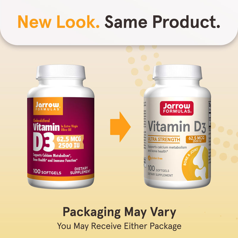 Jarrow Vitamin D3 Supplements 62.5 mcg (2,500 IU), 100 Softgels | Vitamin D Supplement For Bone Health, Immune Support & Calcium Metabolism Support, Gluten Free, D3 Vitamins, 100 Servings 100 Count (Pack of 1) 2500 IU