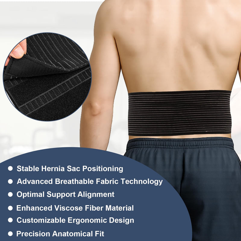 [Australia] - Umbilical Hernia Belt for Men & Women, Abdominal Support Binder with Hernia Support Pad, Adjustable Truss Support, Black, L Large 