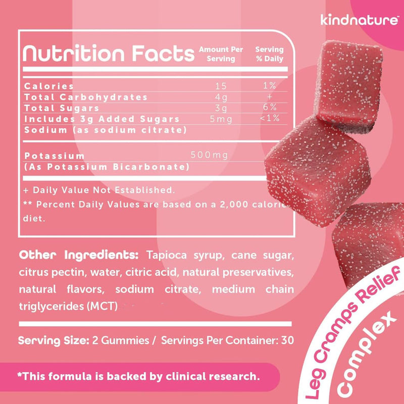 [Australia] - Kind Nature High Potassium Supplement 500mg - Chewable Gummies for Adults & Kids - Pure Potassium Bicarbonate Mineral Supplement - Vegan, Gluten Free, Non GMO - 60 Gummies (30 Day Supply) 