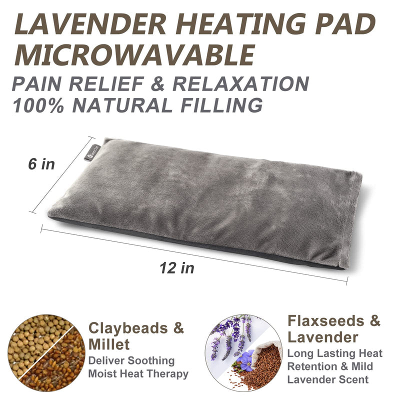 [Australia] - Heating pad Microwavable with Washable Cover 6 * 12" Microwave Moist Heat Pad for Neck Shoulder, Cramps, Back Pain Relief, Warm Compress Rice Bean Bag Hot Pack for Muscles, Joints, Lavender Grey 1 Pack 
