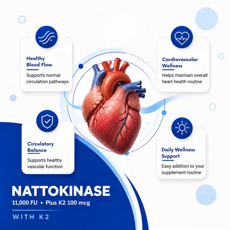 Nattokinase Supplement 11000 FU with Vitamin K2, 180 Capsules | High potency non-GMO formula with enhanced bioavailability to support cardiovascular wellness & healthy blood flow