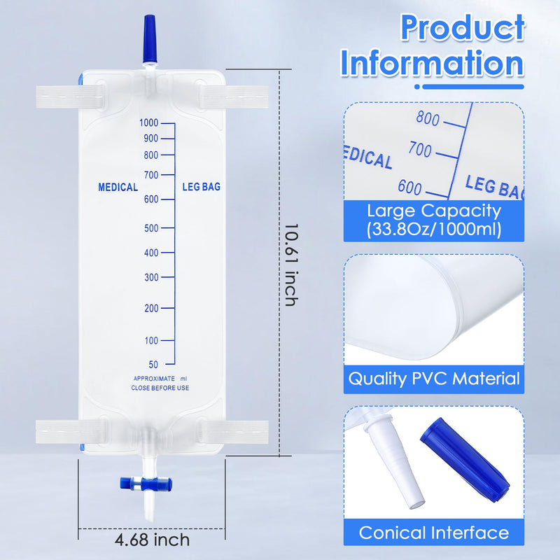 [Australia] - 5 Pack 33.8oz/1000ml Leg Bag Urinary Drainage Bag with Cloth Straps, Leg Catheter with Anti Reflux Valve for Men Bladder Control, Urine Collection Catheter for Single Use, Easy Flip Drain 5 