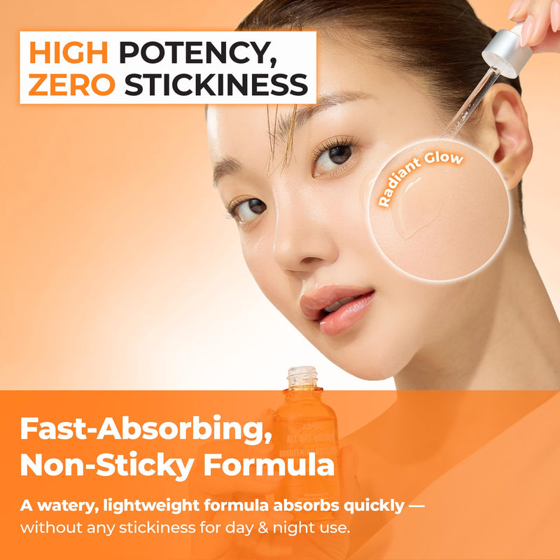 JUMISO All Day Vitamin Serum, Brightening & Balancing Facial Serum, Gift, Vitamin C, A, B, D, E , Serum with Vitamin, Korean Skincare, Skin brightening, soothing, Vegan serum, Vitamin tree extract 86.14%, Niacinamide 20,000ppm,1.01 fl oz (serum) | Anti...