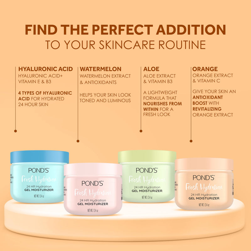 POND'S Fresh Hydration Gel Moisturizer 24 HR Hydration with Orange Extract & Vitamin C Alcohol & Oil-Free Face Moisturizer Dermatologist Tested, 3.4 oz, (Pack of 2) 3.4 Ounce (Pack of 2)