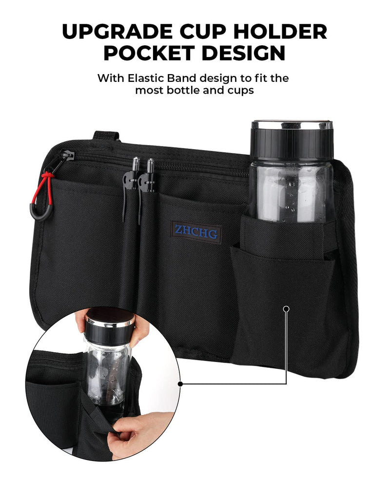 [Australia] - Wheelchair Side Bag with Cup Holder, Wheelchair Armrest Pouch Accessories for Walker, Rollator, Electric Scooter Wheelchairs, Ideal Gift for Mother's Day & Father's Day Black 