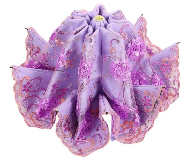 Vintage Lace Parasol UV Resistant Windproof Embroidered Sun Umbrella for Women Purple