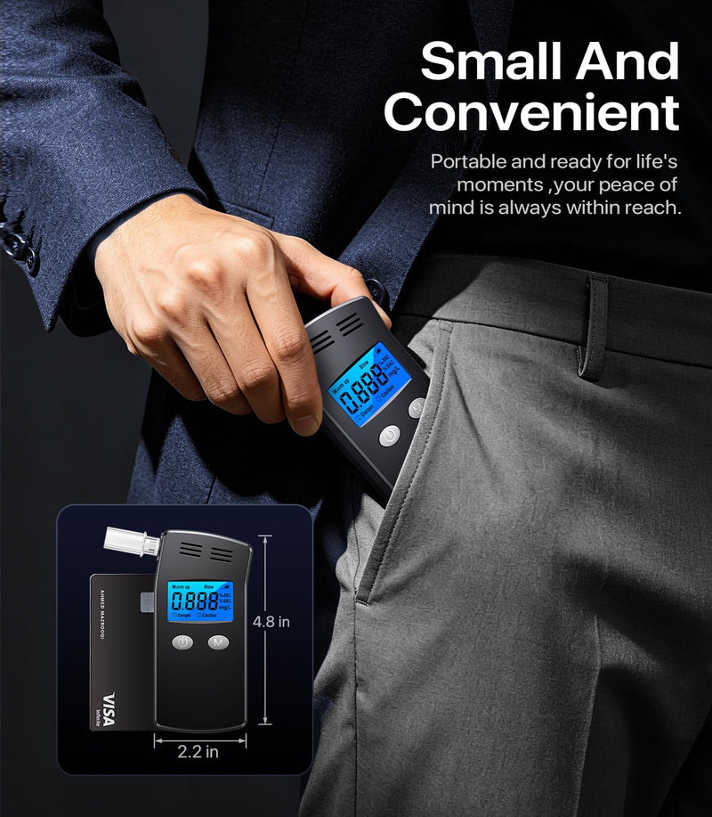 Breathalyzer, 2026 Upgraded Alcohol Breathalyzer Tester with LCD Display, Portable Personal Breathalyzer for Home and Travel Use (Includes 10 Mouthpieces) (Black) | Portable Design, Home & Travel Use, Includes 10 Mouthpieces, Personal Use Black