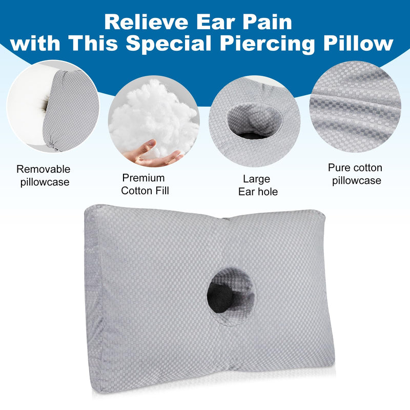[Australia] - Ear Piercing Pillow for Side Sleepers with a Big Hole, Adjustable Height Ear Pillows for Ear Pain CNH, Pain Relief Sleeping, Skin-Friendly & Washable Pillowcase (20 x 13 x 4.5 inches - Gray) 