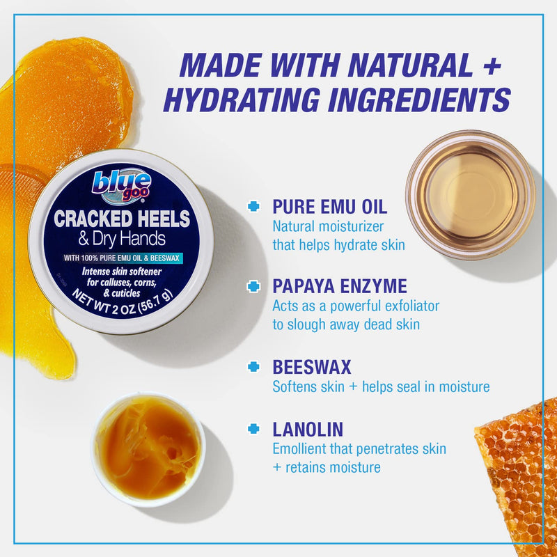 [Australia] - Blue Goo Cracked Heels & Dry Hands Intense Skin Softener - for Calluses, Corns & Elbow Dryness Relief, Fast- Penetrating Hydrating Moisturizer, Made w/ 100% Pure Emu Oil & Beeswax, 2 oz (3 Pack) 2 Ounce (Pack of 3) 