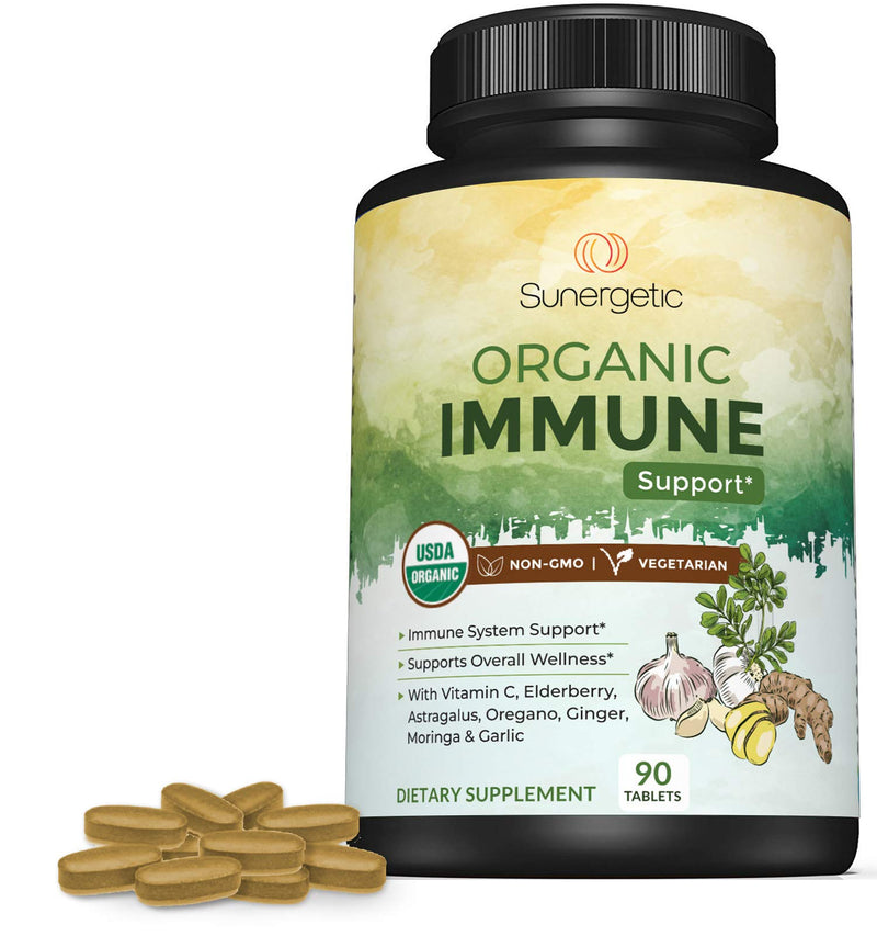 USDA Organic Immune Support Supplement – Organic Immune Health Supplement with Vitamin C, Elderberry, Astragalus, Oregano, Ginger, Moringa & Garlic – Organic Immune System Support - 90 Immune Tablets