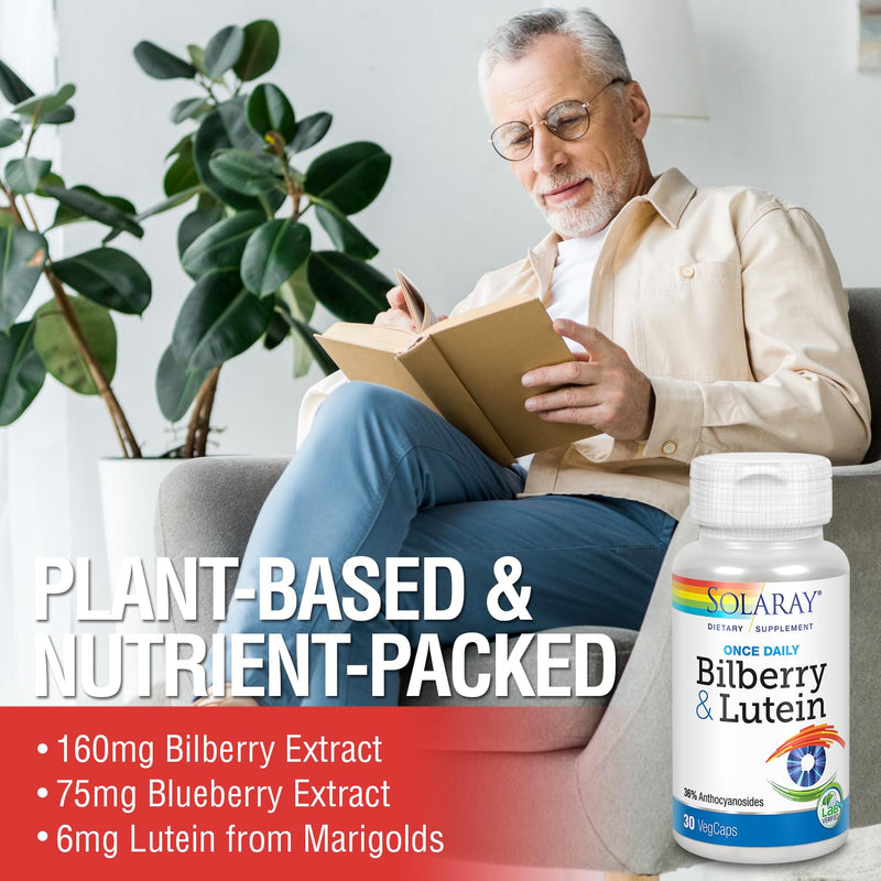 SOLARAY Bilberry & Lutein 160 mg, 30 VegCaps | Vision & Circulatory Health Support, Bilberry, Lutein & Zeaxanthin, 30 Servings, Lab Verified