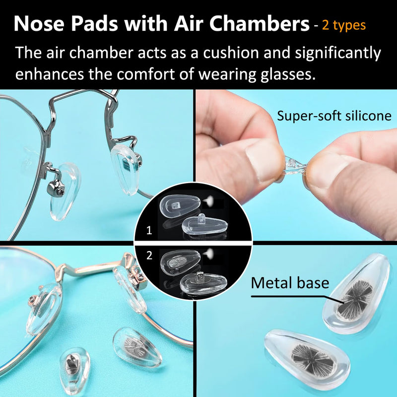[Australia] - PTSLKHN Screw-in Eyeglass Nose Pads, Glasses Nose Pads Replacement Kit, 12 Pairs of Soft Silicone Nose Pads for Eye Glasses, Sunglasses and Presbyopes 