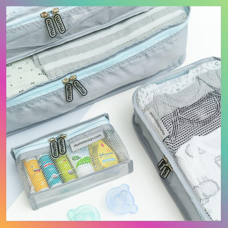 MUMI Piccolo Packing Bundle – Baby Travel Organizer Set of 6 | Packing Cubes & Toiletry Bags for Baby Essentials | Diaper Bag & Suitcase Organizer | New Parent Gift Set Blue