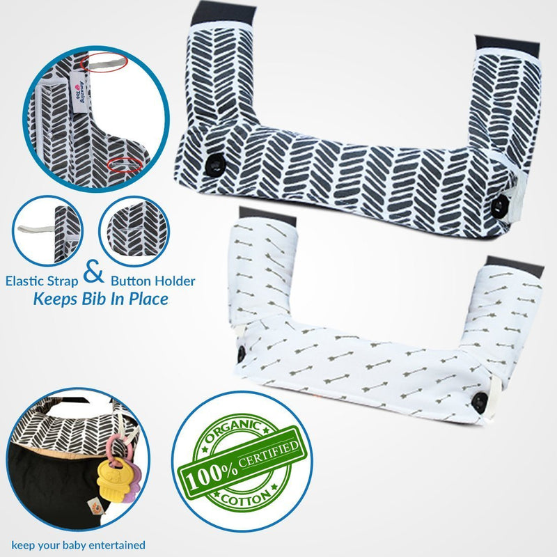 [Australia] - Drool and Teething Pad Reversible Organic Cotton 3-Piece Set Compatible with Ergobaby Four Position 360 Baby Carrier (Grey and White Arrows) [Patent Pending] Grey and White Arrows 